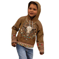 Bison Native American Kid Hoodie Tribal Feather Dreamcatcher Boho Style