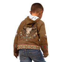 Bison Native American Kid Hoodie Tribal Feather Dreamcatcher Boho Style