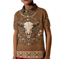 Bison Native American Kid Polo Shirt Tribal Feather Dreamcatcher Boho Style