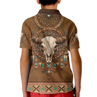 Bison Native American Kid Polo Shirt Tribal Feather Dreamcatcher Boho Style