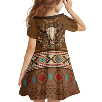 Bison Native American Kid Short Sleeve Dress Tribal Feather Dreamcatcher Boho Style