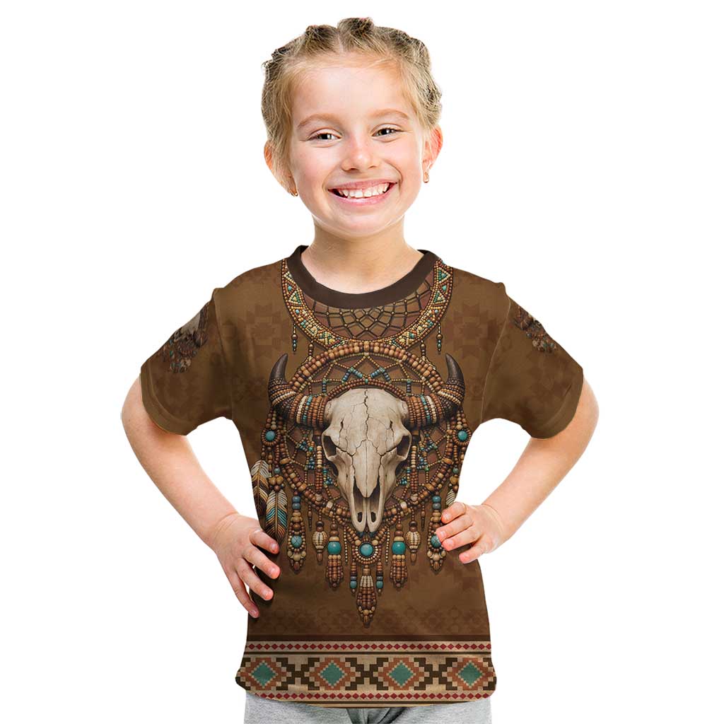 Bison Native American Kid T Shirt Tribal Feather Dreamcatcher Boho Style