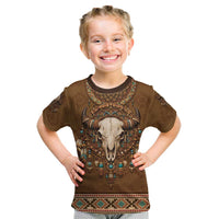 Bison Native American Kid T Shirt Tribal Feather Dreamcatcher Boho Style