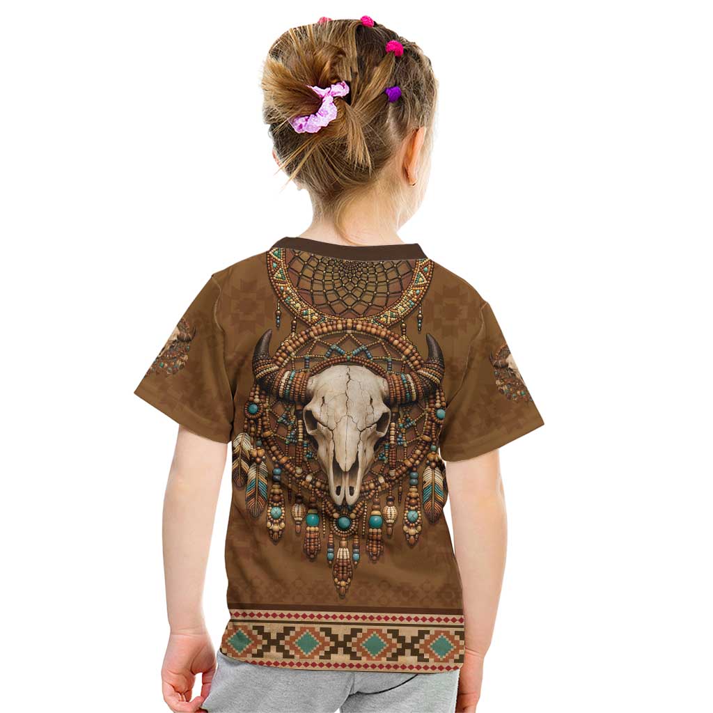 Bison Native American Kid T Shirt Tribal Feather Dreamcatcher Boho Style