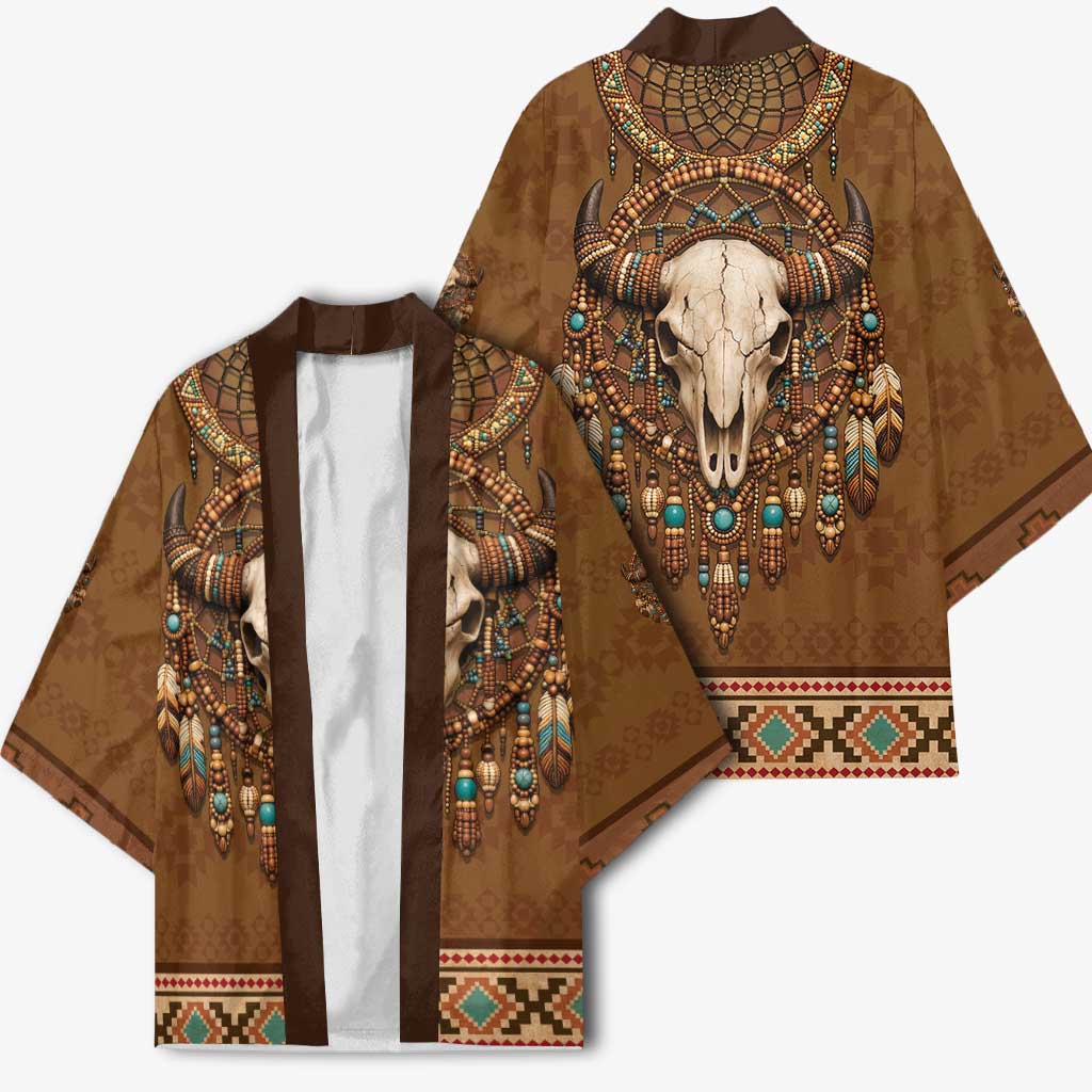 Bison Native American Kimono Tribal Feather Dreamcatcher Boho Style