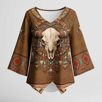 Bison Native American Kimono Sleeve Blouse Tribal Feather Dreamcatcher Boho Style