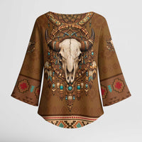 Bison Native American Kimono Sleeve Blouse Tribal Feather Dreamcatcher Boho Style