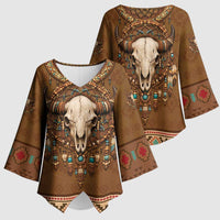 Bison Native American Kimono Sleeve Blouse Tribal Feather Dreamcatcher Boho Style