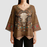 Bison Native American Kimono Sleeve Blouse Tribal Feather Dreamcatcher Boho Style