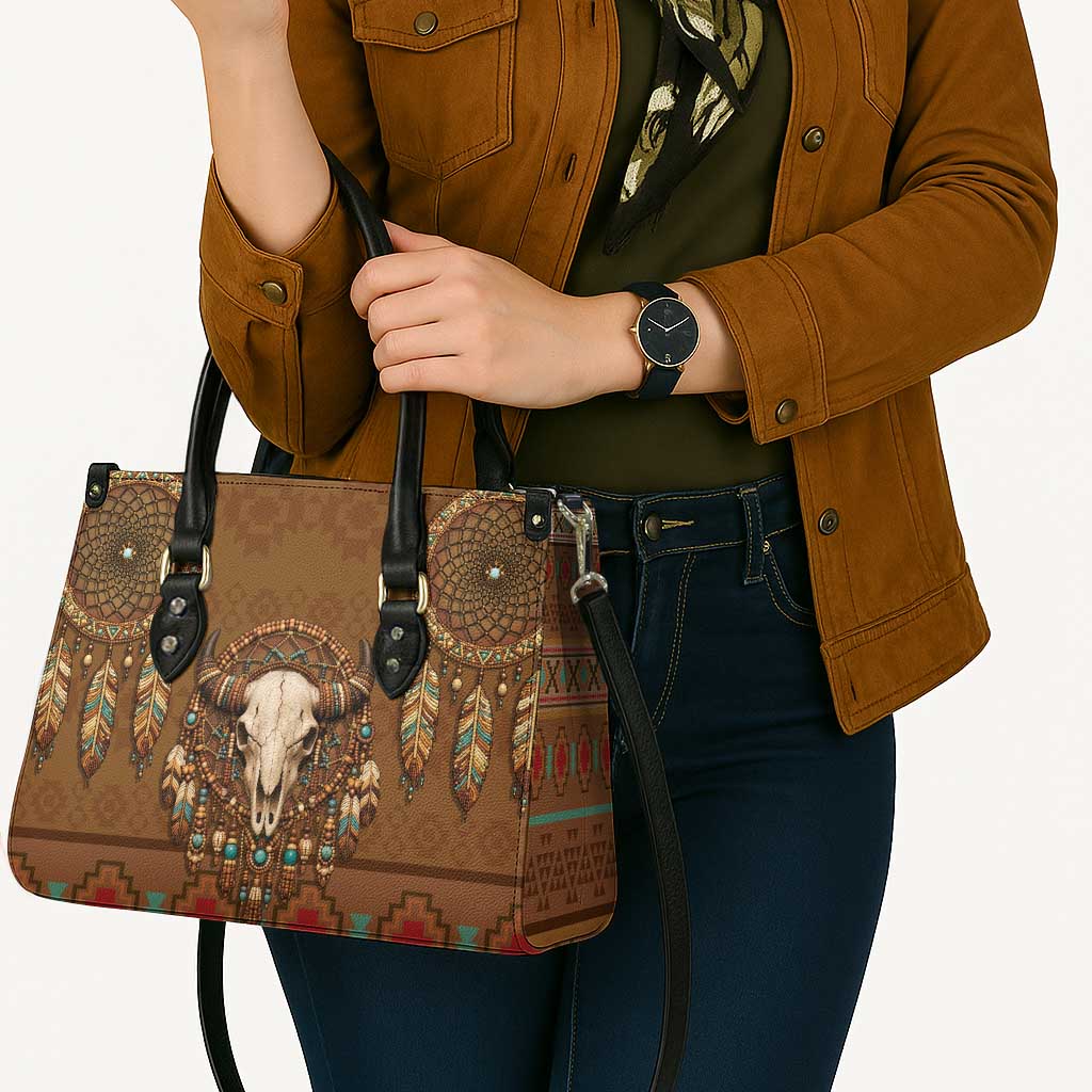 Bison Native American Leather Bag Tribal Feather Dreamcatcher Boho Style