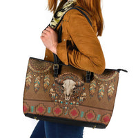 Bison Native American Leather Tote Bag Tribal Feather Dreamcatcher Boho Style