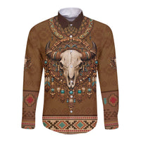 Bison Native American Long Sleeve Button Shirt Tribal Feather Dreamcatcher Boho Style
