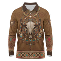 Bison Native American Long Sleeve Polo Shirt Tribal Feather Dreamcatcher Boho Style