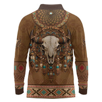 Bison Native American Long Sleeve Polo Shirt Tribal Feather Dreamcatcher Boho Style