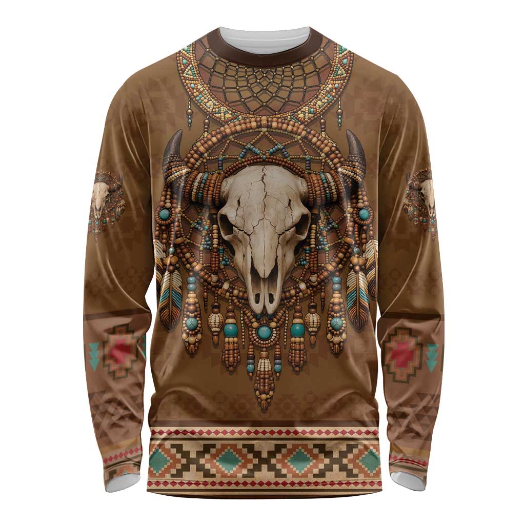 Bison Native American Long Sleeve Shirt Tribal Feather Dreamcatcher Boho Style