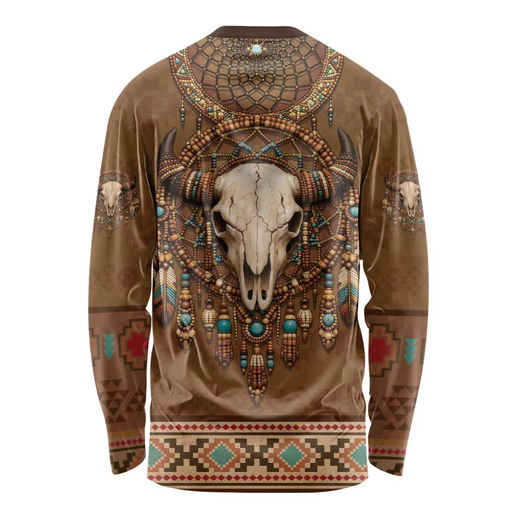 Bison Native American Long Sleeve Shirt Tribal Feather Dreamcatcher Boho Style