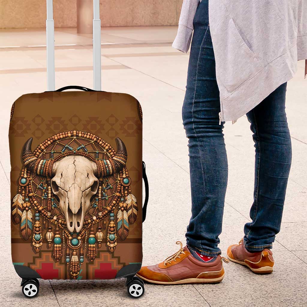 Bison Native American Luggage Cover Tribal Feather Dreamcatcher Boho Style