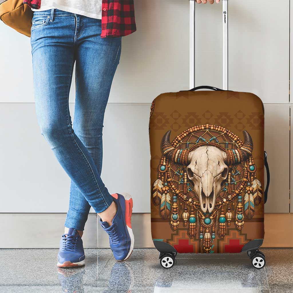 Bison Native American Luggage Cover Tribal Feather Dreamcatcher Boho Style