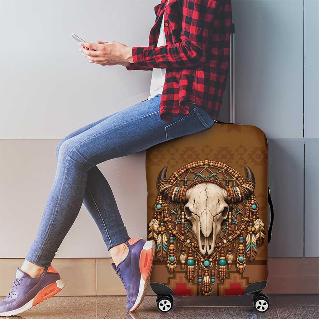 Bison Native American Luggage Cover Tribal Feather Dreamcatcher Boho Style