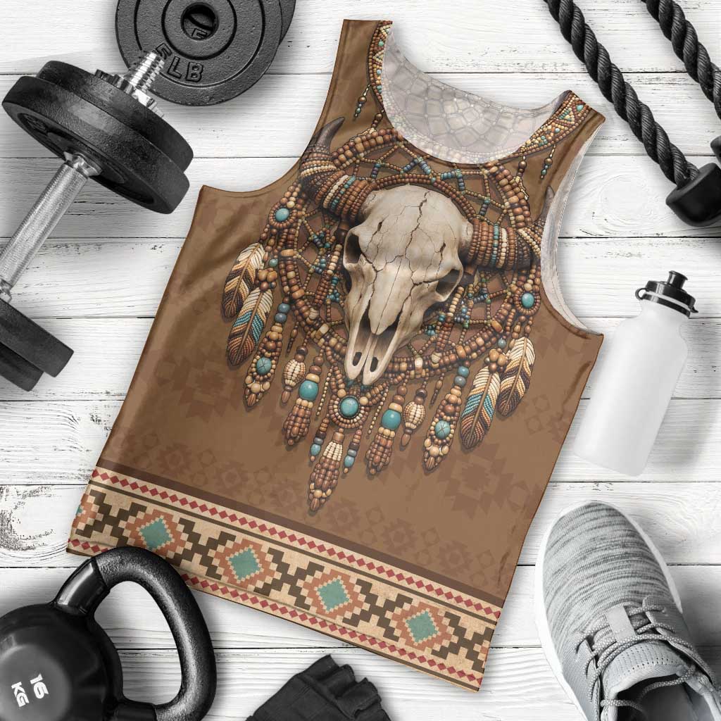 Bison Native American Men Tank Top Tribal Feather Dreamcatcher Boho Style