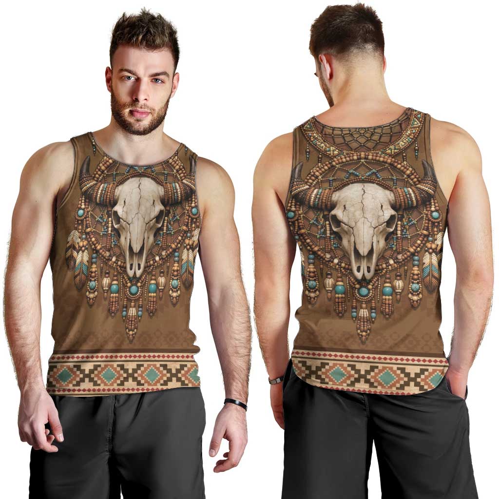 Bison Native American Men Tank Top Tribal Feather Dreamcatcher Boho Style