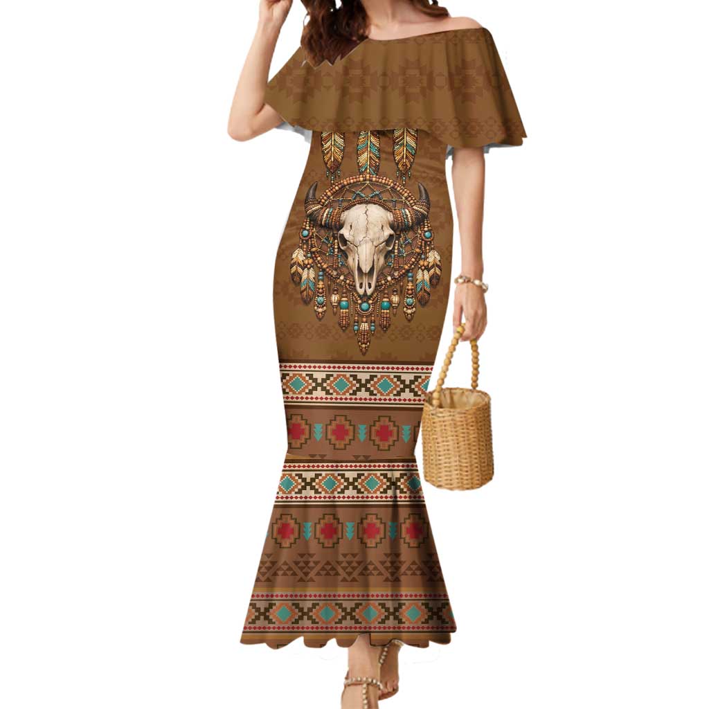 Bison Native American Mermaid Dress Tribal Feather Dreamcatcher Boho Style