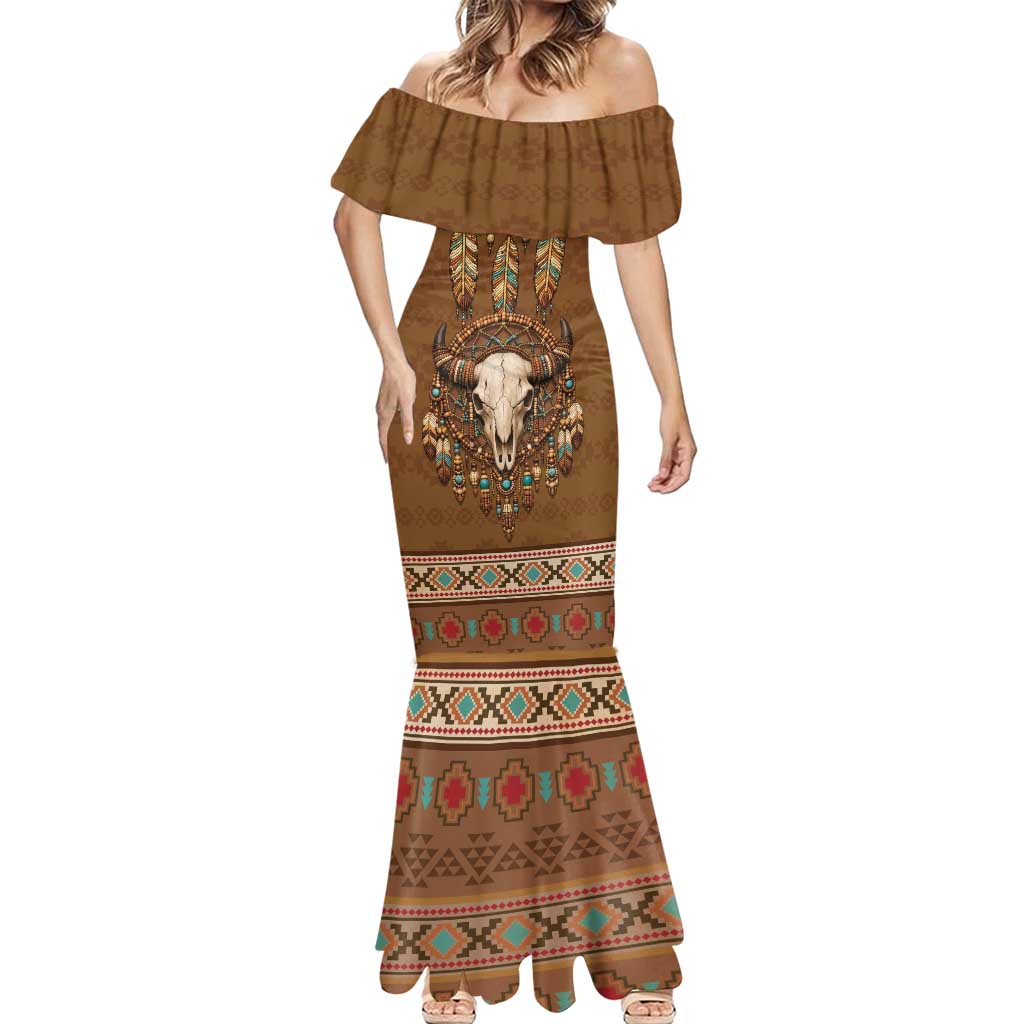 Bison Native American Mermaid Dress Tribal Feather Dreamcatcher Boho Style