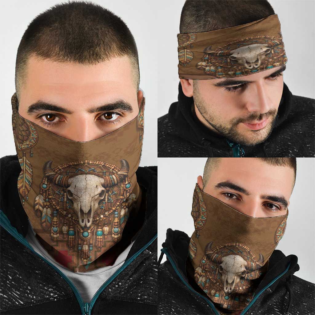 Bison Native American Neck Gaiter Tribal Feather Dreamcatcher Boho Style