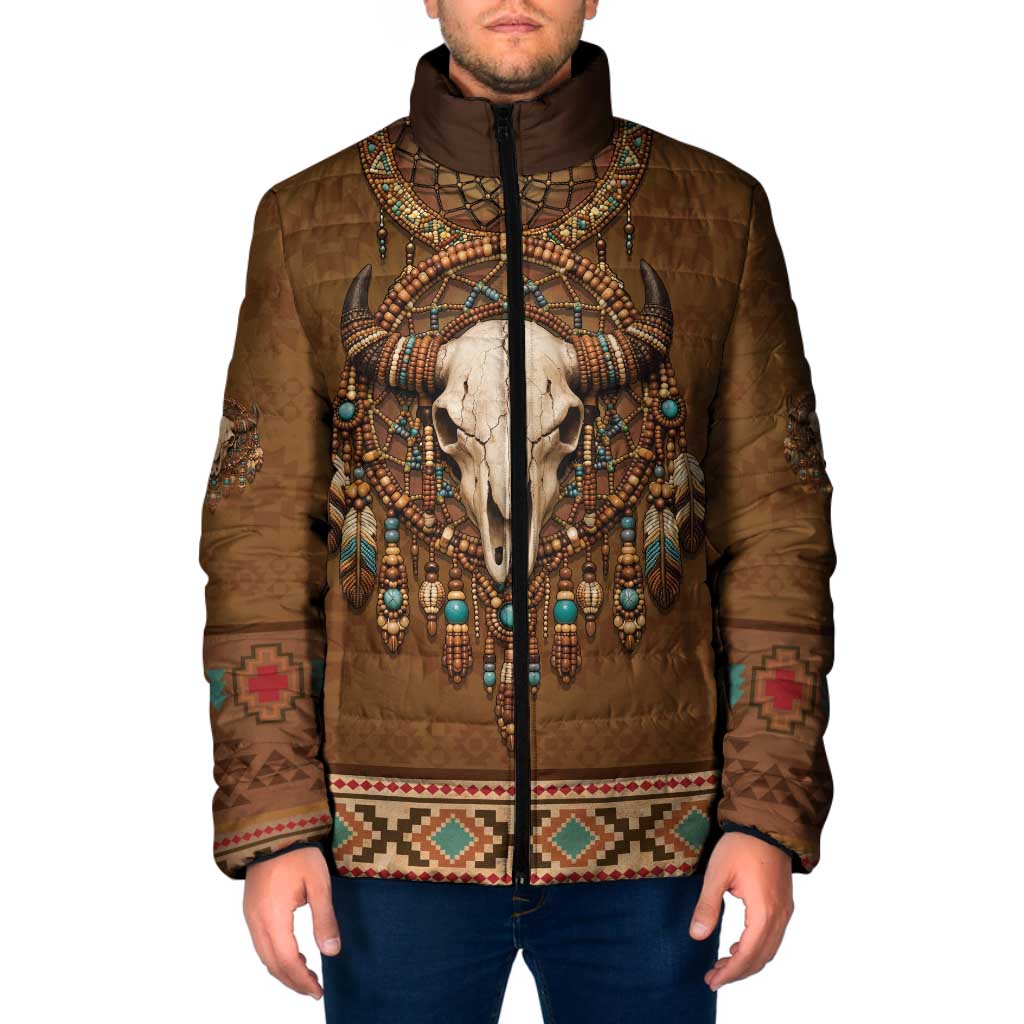 Bison Native American Padded Jacket Tribal Feather Dreamcatcher Boho Style