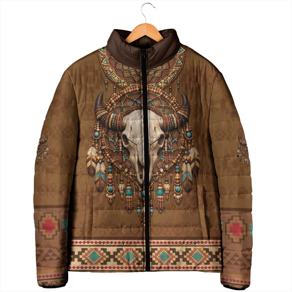 Bison Native American Padded Jacket Tribal Feather Dreamcatcher Boho Style