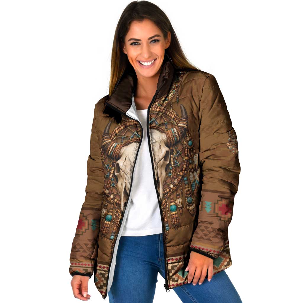Bison Native American Padded Jacket Tribal Feather Dreamcatcher Boho Style