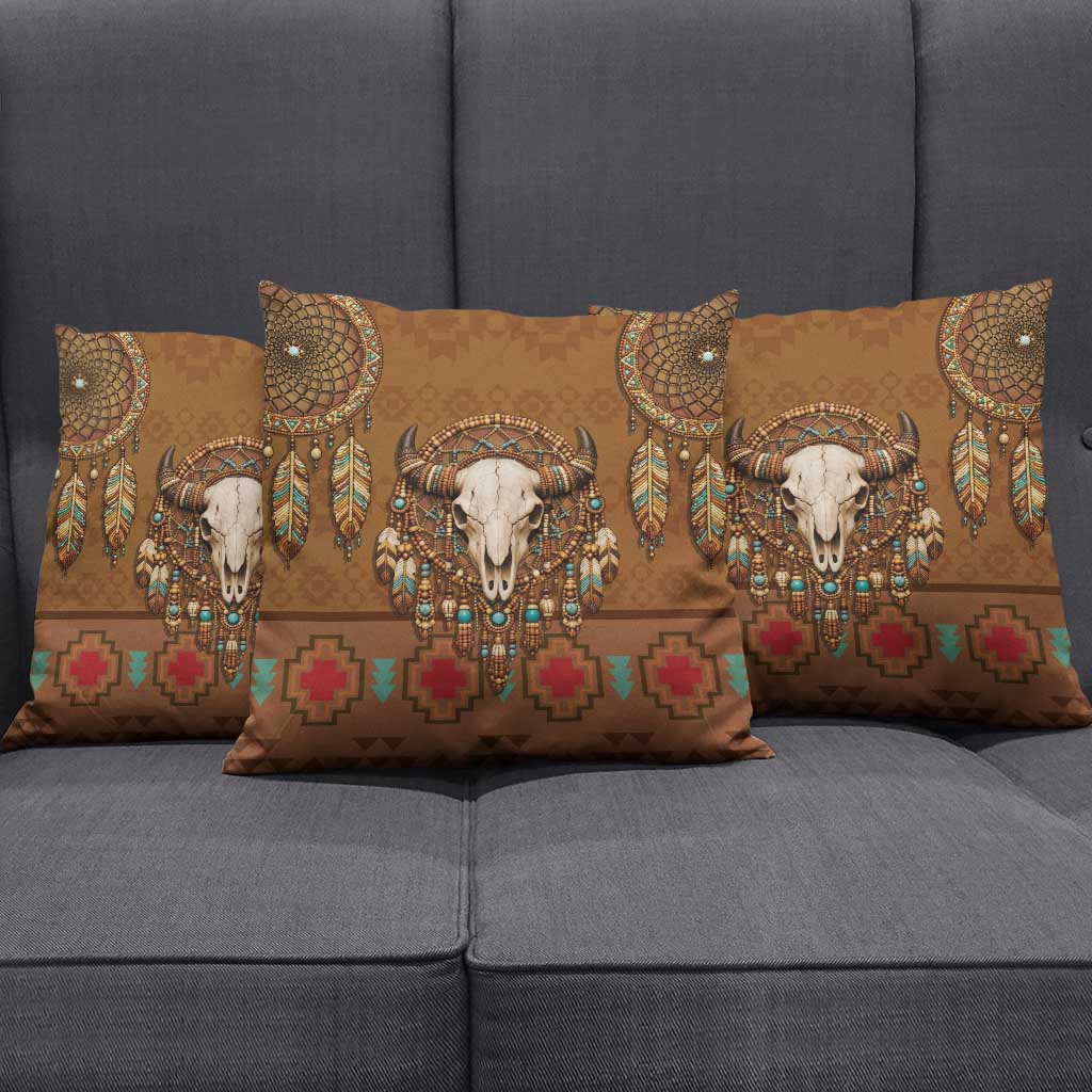 Bison Native American Pillow Cover Tribal Feather Dreamcatcher Boho Style