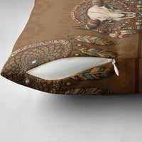Bison Native American Pillow Cover Tribal Feather Dreamcatcher Boho Style