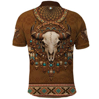 Bison Native American Polo Shirt Tribal Feather Dreamcatcher Boho Style