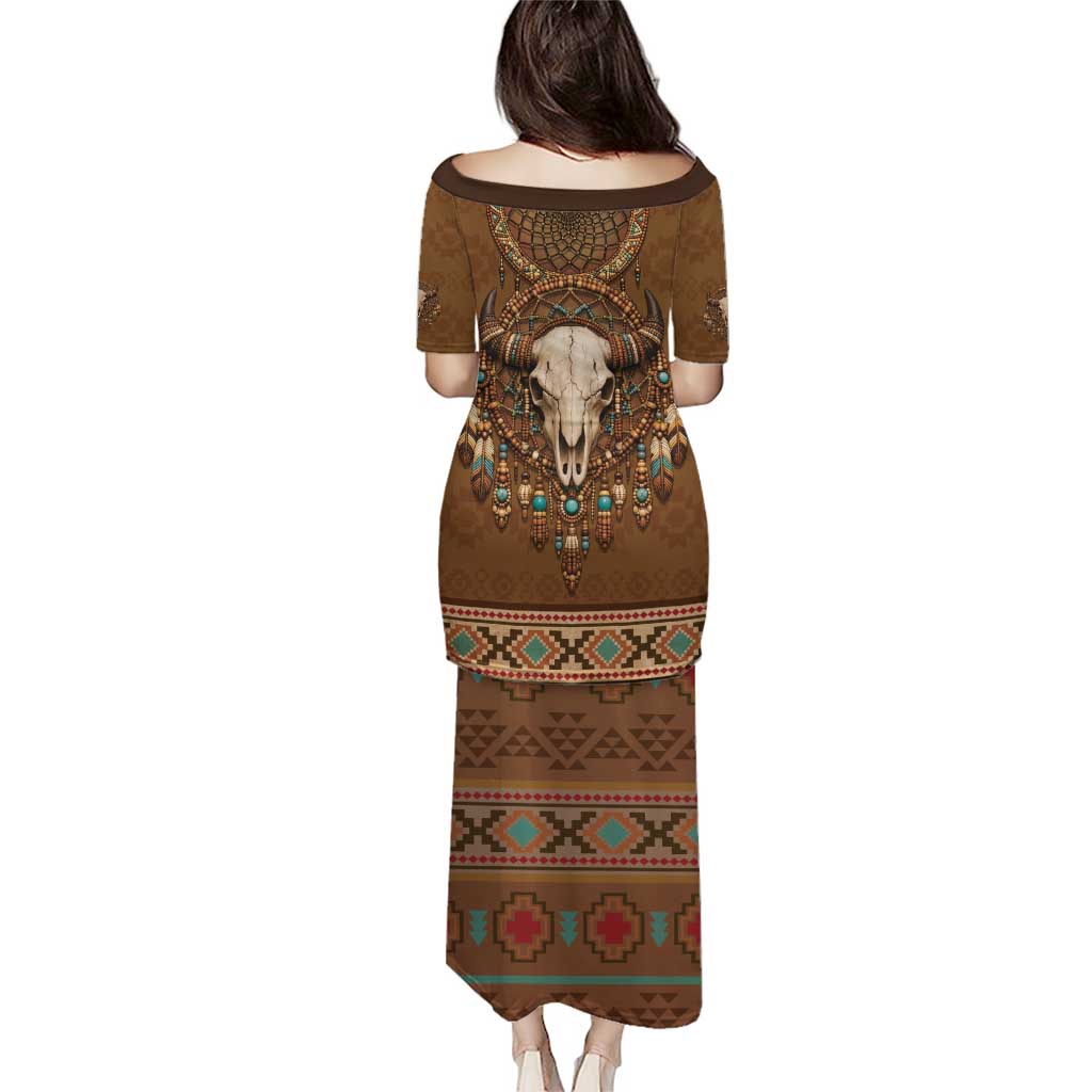 Bison Native American Puletasi Tribal Feather Dreamcatcher Boho Style