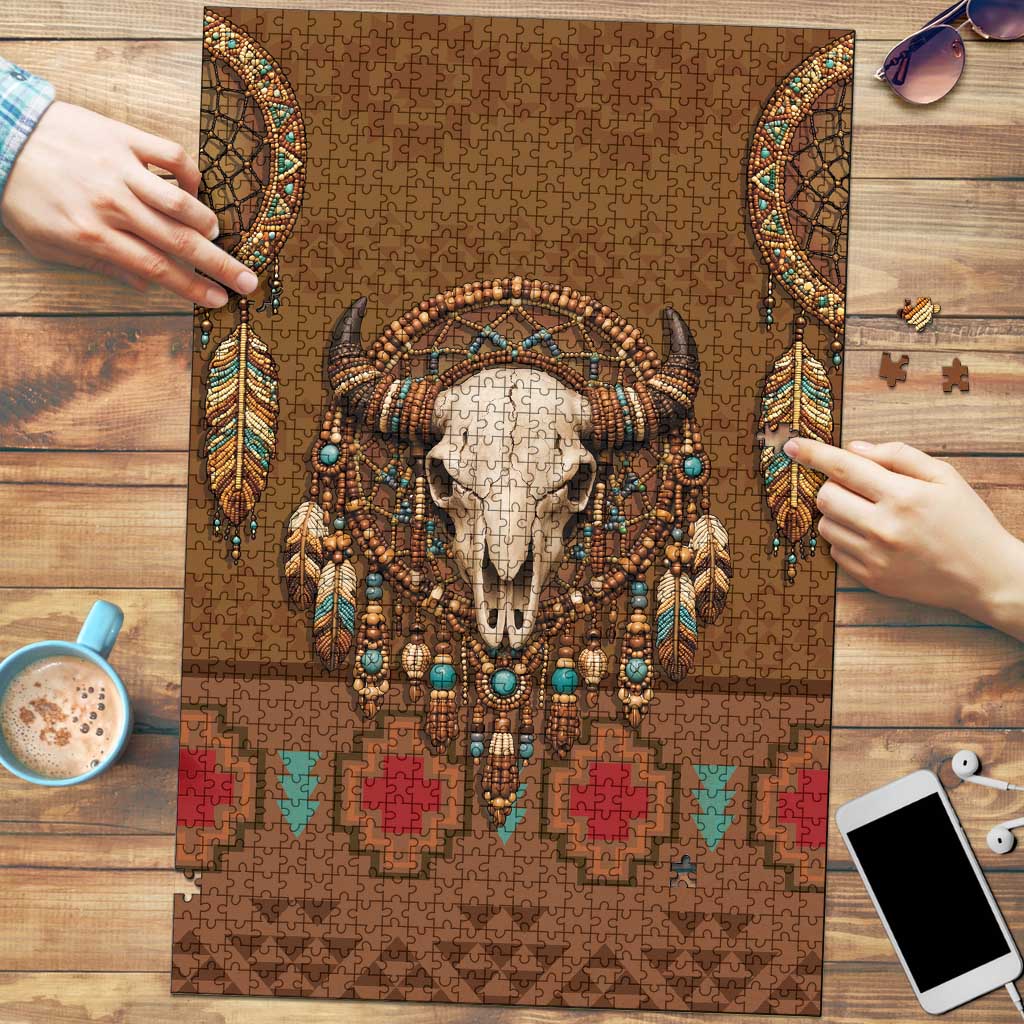 Bison Native American Puzzle Tribal Feather Dreamcatcher Boho Style