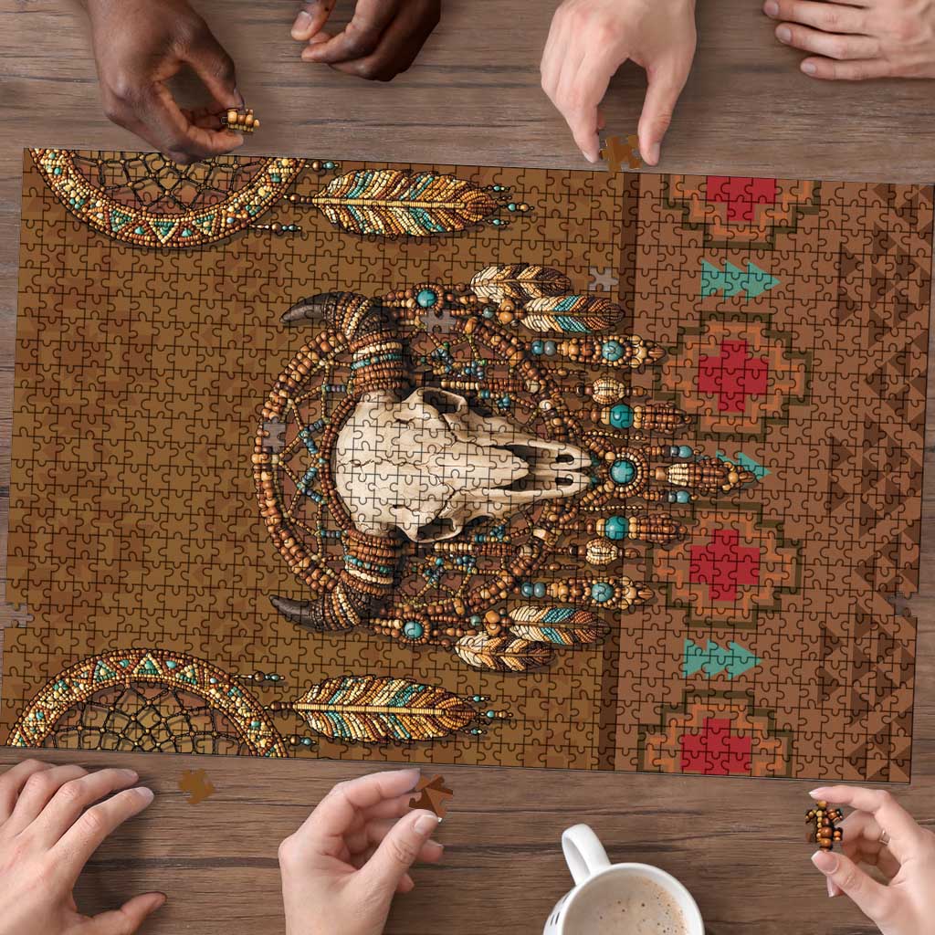 Bison Native American Puzzle Tribal Feather Dreamcatcher Boho Style