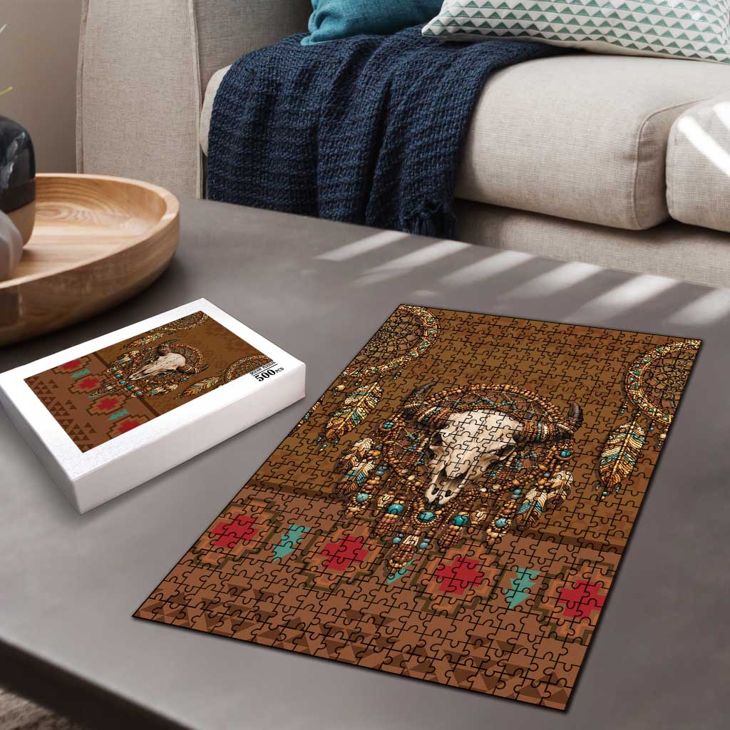 Bison Native American Puzzle Tribal Feather Dreamcatcher Boho Style
