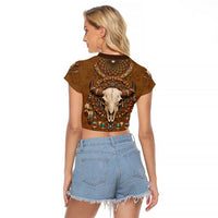 Bison Native American Raglan Cropped T Shirt Tribal Feather Dreamcatcher Boho Style