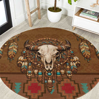 Bison Native American Round Carpet Tribal Feather Dreamcatcher Boho Style