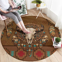 Bison Native American Round Carpet Tribal Feather Dreamcatcher Boho Style