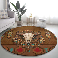 Bison Native American Round Carpet Tribal Feather Dreamcatcher Boho Style