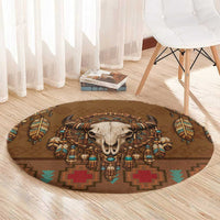Bison Native American Round Carpet Tribal Feather Dreamcatcher Boho Style