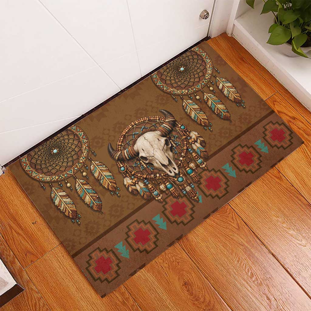 Bison Native American Rubber Doormat Tribal Feather Dreamcatcher Boho Style
