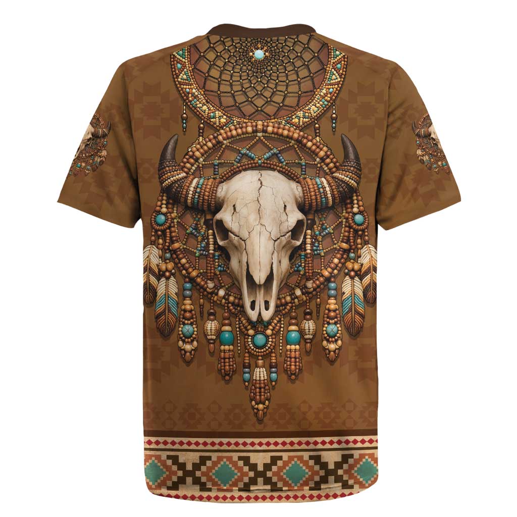Bison Native American Rugby Jersey Tribal Feather Dreamcatcher Boho Style