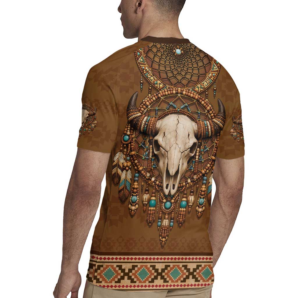 Bison Native American Rugby Jersey Tribal Feather Dreamcatcher Boho Style