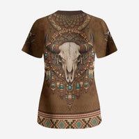 Bison Native American Scrub Top Tribal Feather Dreamcatcher Boho Style