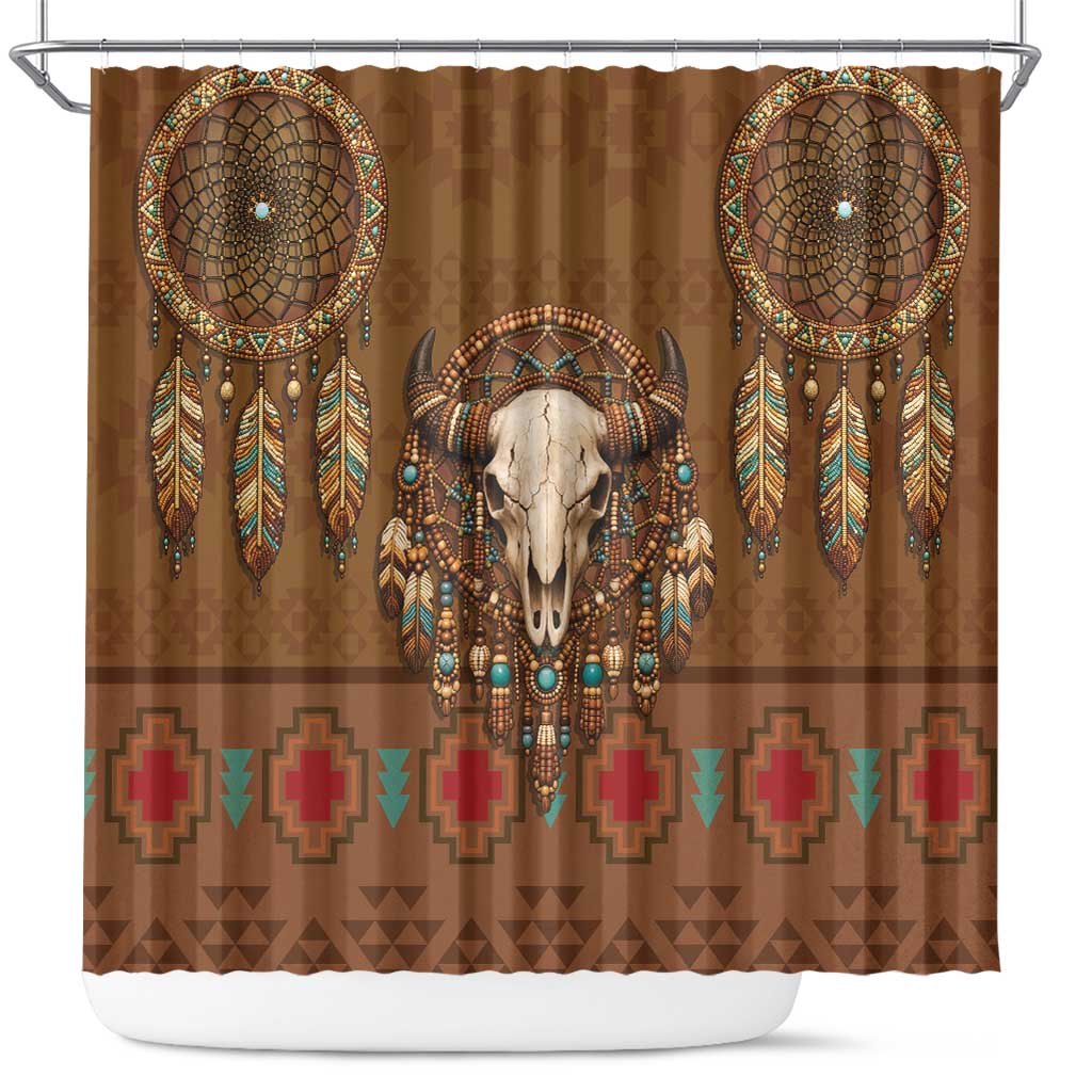 Bison Native American Shower Curtain Tribal Feather Dreamcatcher Boho Style