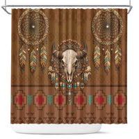 Bison Native American Shower Curtain Tribal Feather Dreamcatcher Boho Style