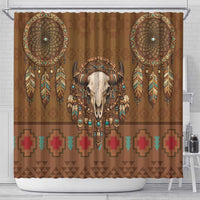 Bison Native American Shower Curtain Tribal Feather Dreamcatcher Boho Style